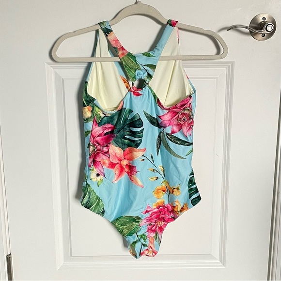 New! Leonisa Blue Floral Back Hardware Ring One Piece Swimsuit 35127 - Picture 7 of 11